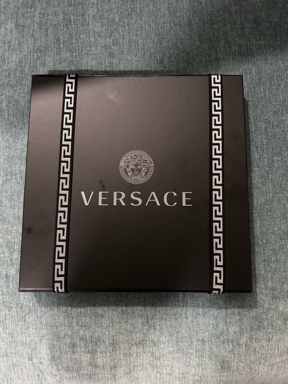 Versace Turquoise Swim Trunks with Gold Waistband - Picture 2 of 9